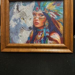 Colorful Beaded Art in Wooden Frame